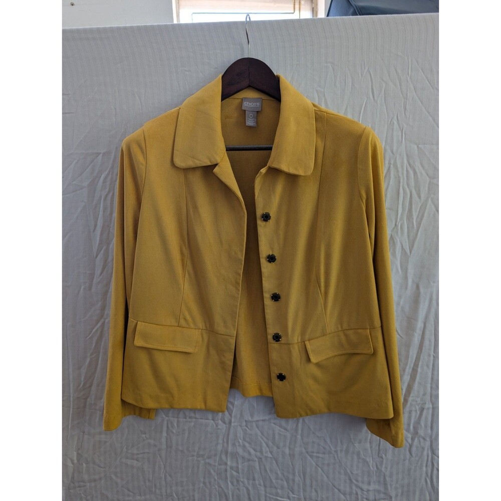 Chico's Women's Yellow Solid Button Front Short Jacket w/ Pockets Size 0